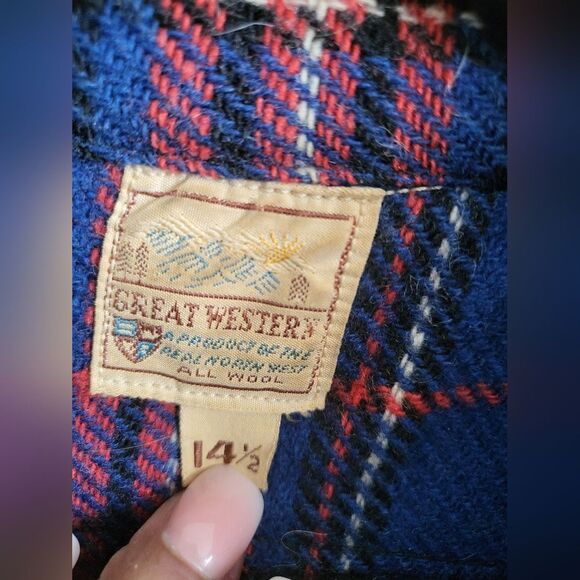 1950s Great Western All Wool Plaid Button Up Long Sleeve Shirt Size 14.5 FLAWS - Picture 11 of 14